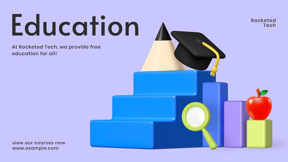 Digital education blog banner template, customizable 3D design and text