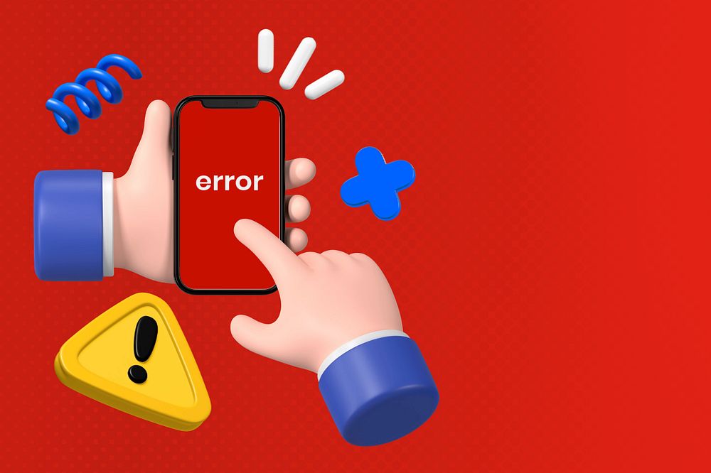 Error smartphone system background, 3D hands illustration, editable design