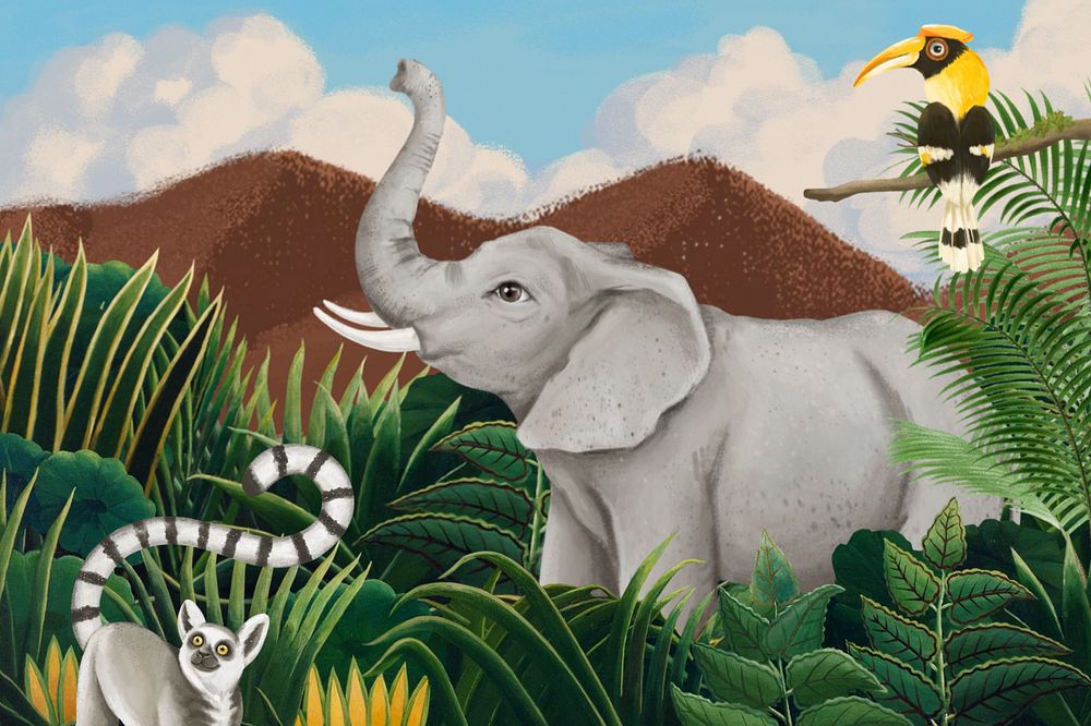 Jungle animals background, drawing design