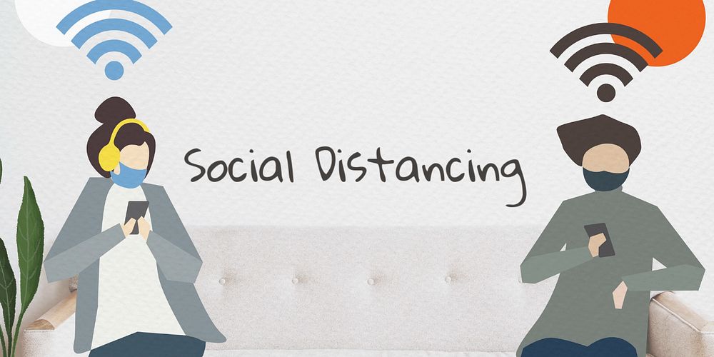 Social distancing Twitter post template, editable design