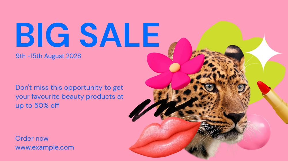 Cosmetics big sale blog banner template, funky editable design