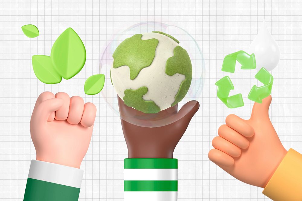 3D sustainable environment background, hands holding Earth, editable design