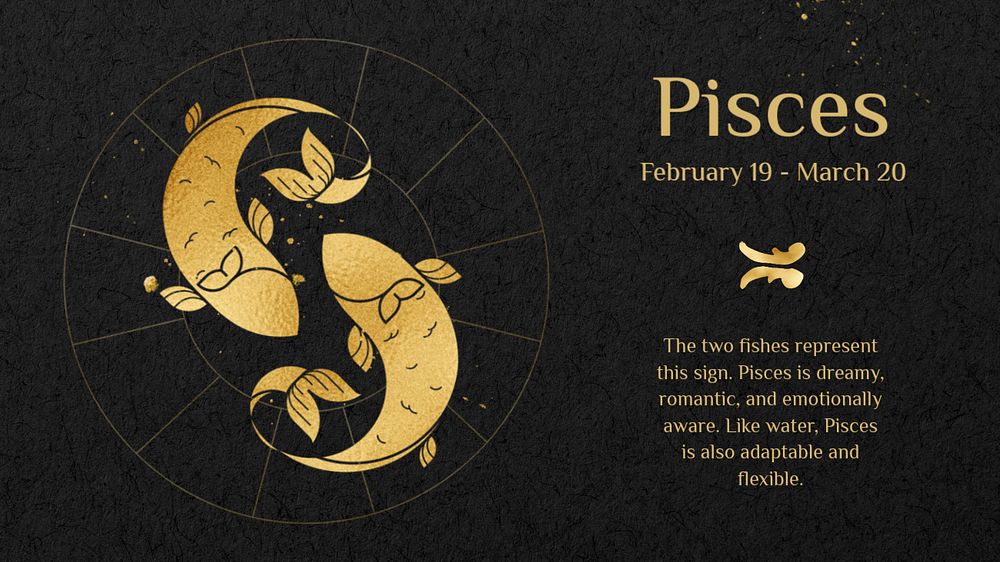 Pisces blog banner template, editable gold Art Nouveau horoscope sign, remixed by rawpixel