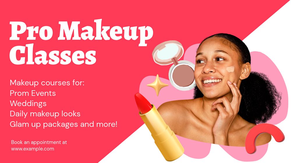 Makeup classes blog banner template, funky editable design