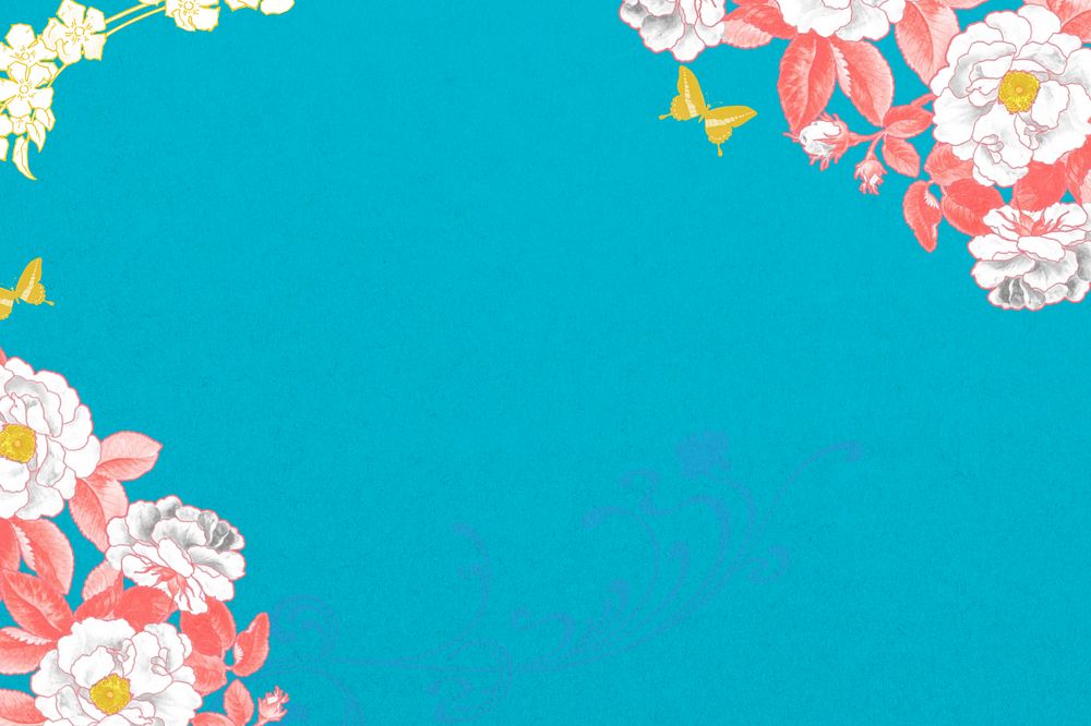 Editable blue background, rose border, remixed by rawpixel