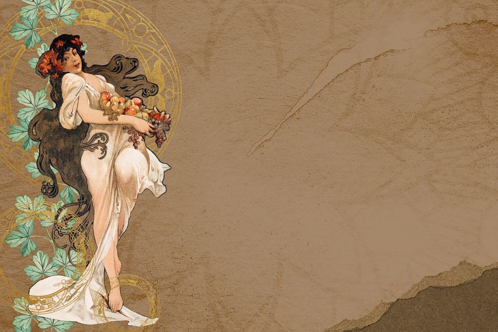 Vintage floral woman background, remixed from the artwork of Alphonse Mucha, editable design