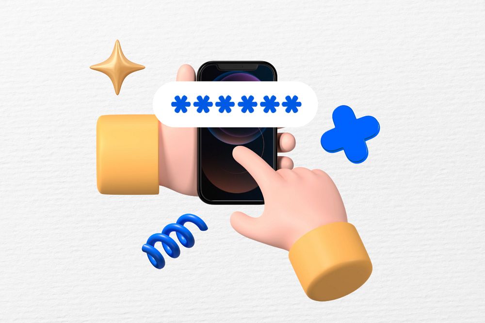 Smartphone passcode background, 3D hand illustration, editable design