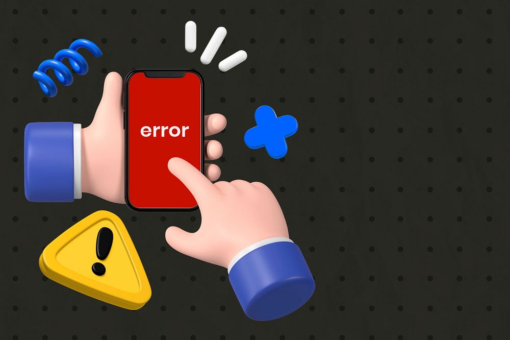 Error smartphone system background, 3D hands illustration, editable design