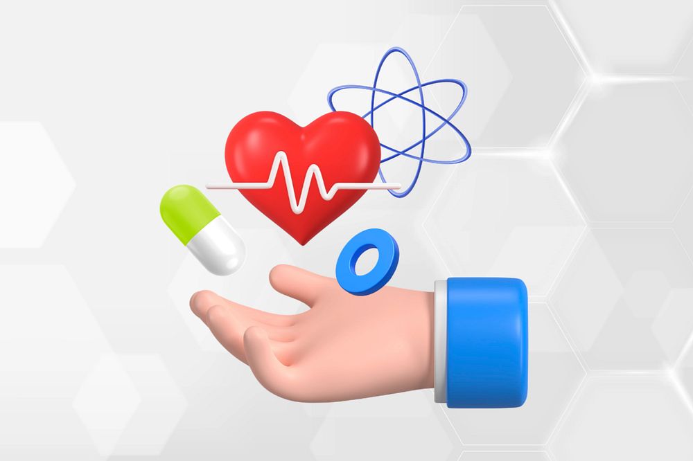 3D health, hand presenting heart, editable design