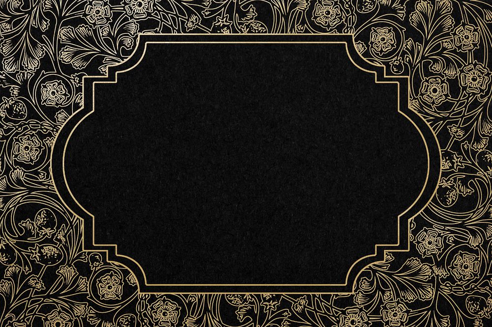 Leafy patterned frame background, editable black vintage design, remixed by rawpixel