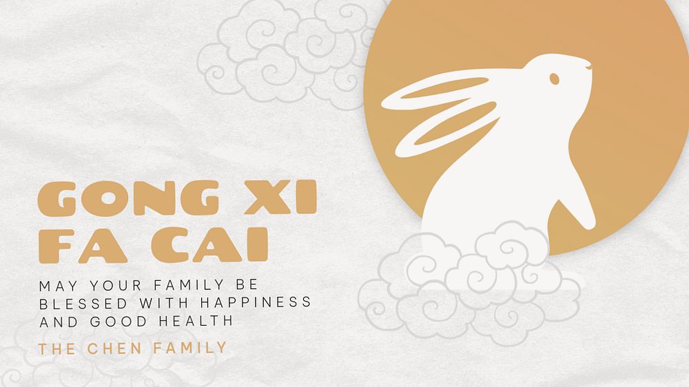 Rabbit year YouTube thumbnail template, Gong Xi Fa Cai, editable design