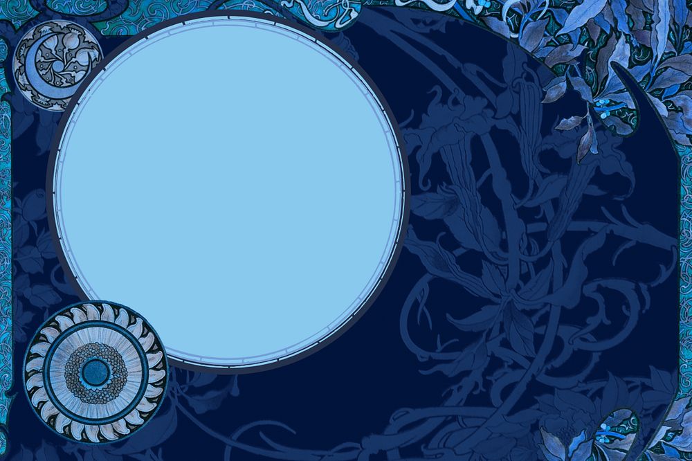 Art nouveau frame background, editable blue celestial illustration