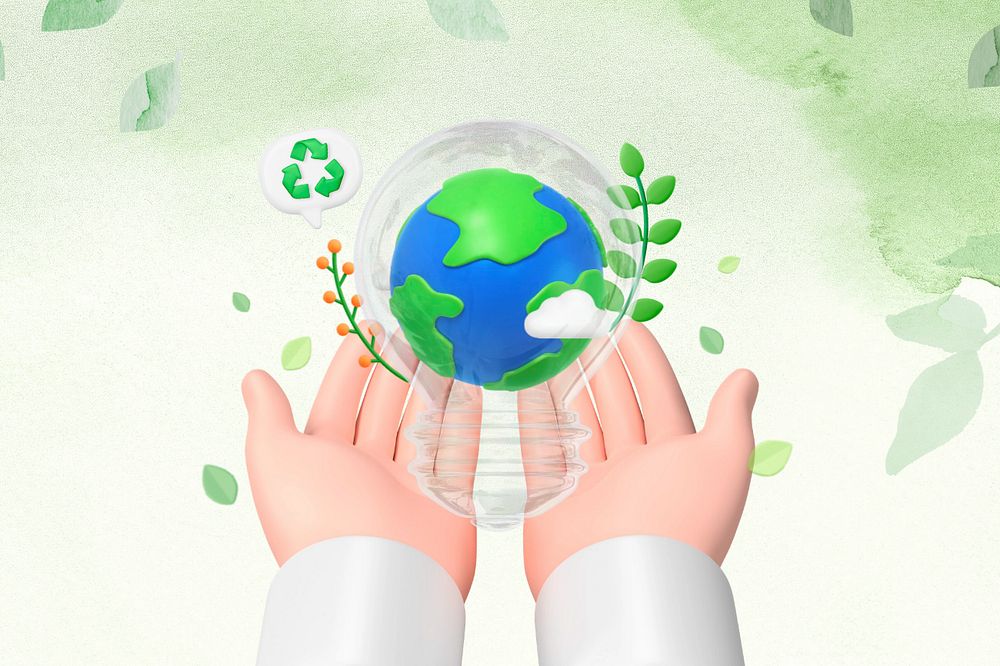 3D sustainable environment background, hands presenting Earth, editable design