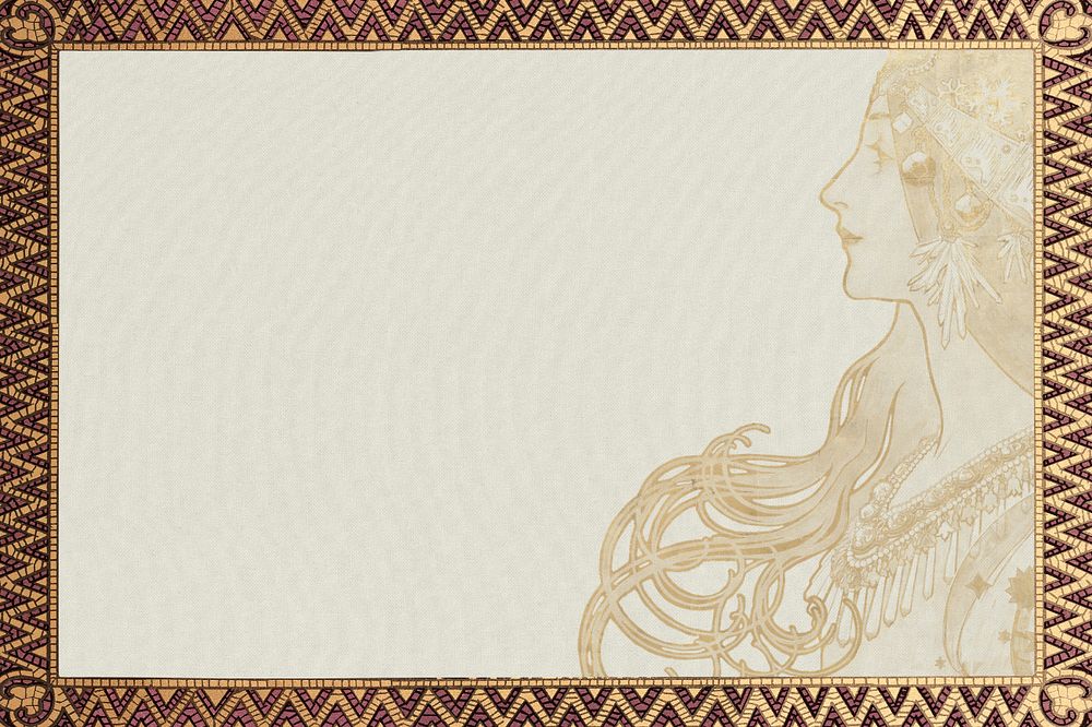 Alphonse Mucha's Zodiac background, vintage woman frame, remixed by rawpixel, editable design