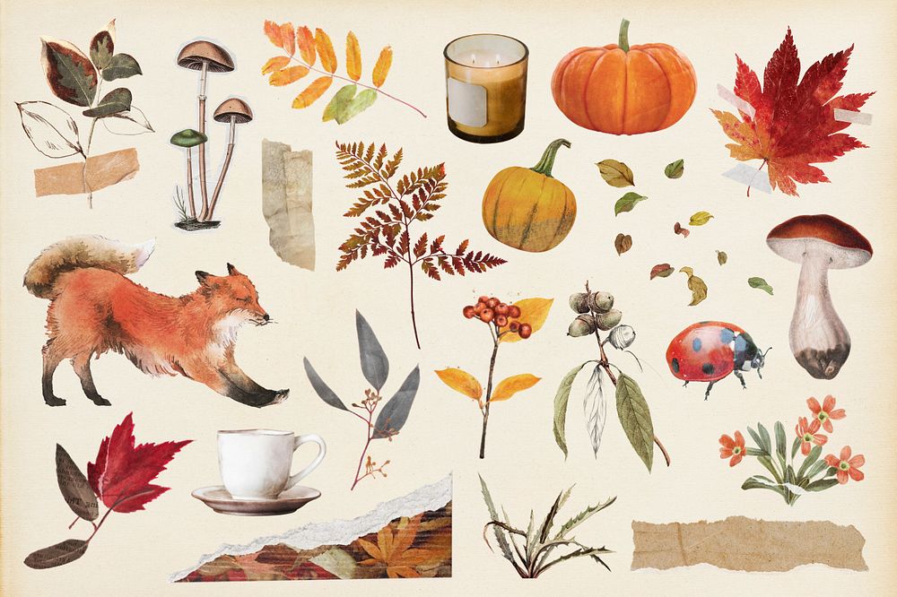 Editable Autumn collage element set