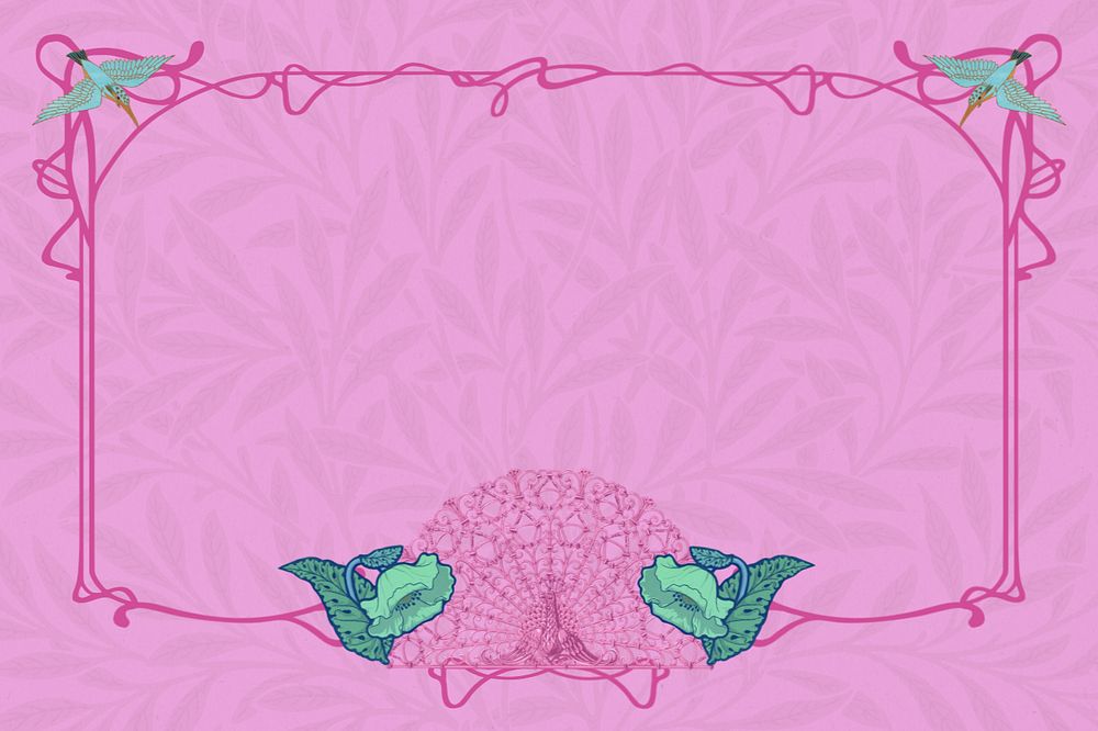 Pink ornament frame background, editable leafy patterned background, remixed by rawpixel