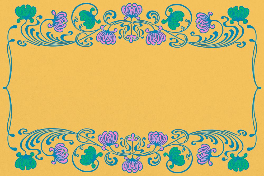 Vintage floral frame mobile wallpaper, editable yellow ornamental background, remixed by rawpixel