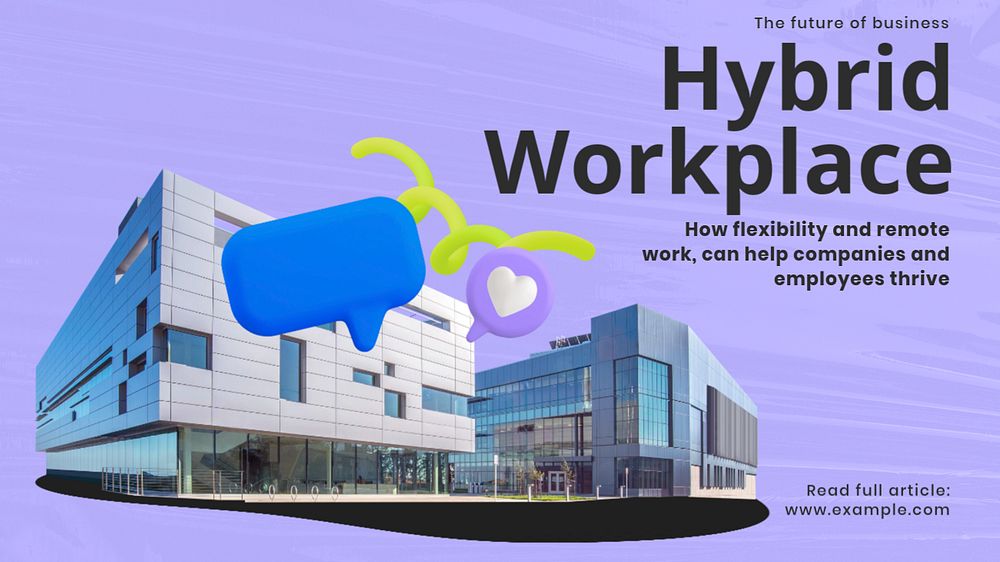 Hybrid workplace blog banner template, customizable design