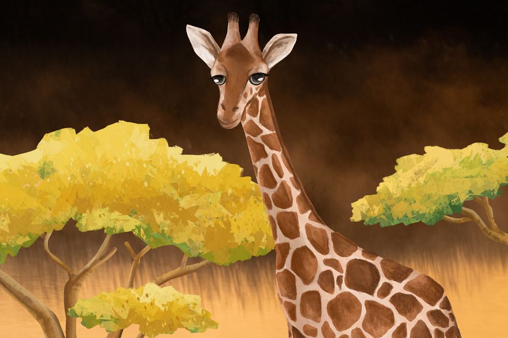 Cute giraffe background, wild animal illustration