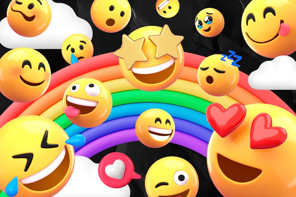 3D happy emoticons background, cute rainbow graphic, editable design