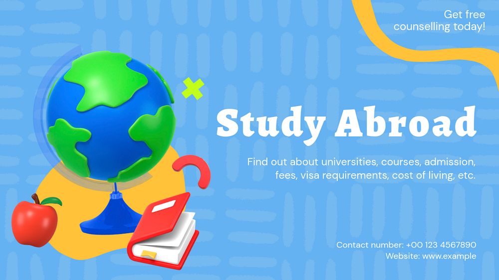 Study abroad blog banner template, funky editable design