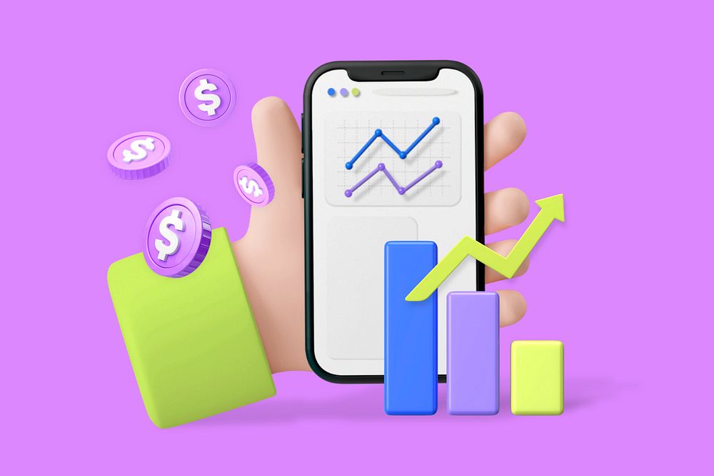 Personal finance tracker app background, customizable 3D graphic remix design