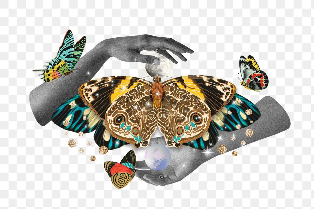 Surreal butterfly clipart, editable aesthetic galaxy, remixed from the artwork of E.A. Séguy