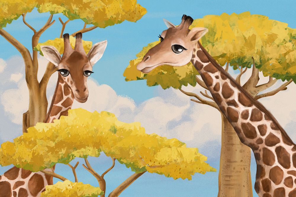 Cute giraffe background, wild animal illustration