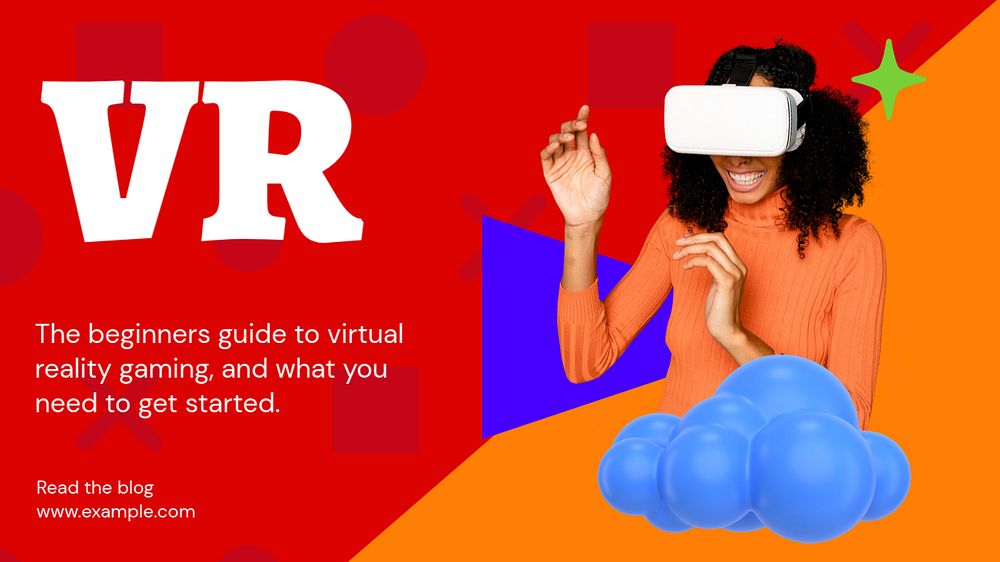 Virtual reality blog banner template, funky editable design