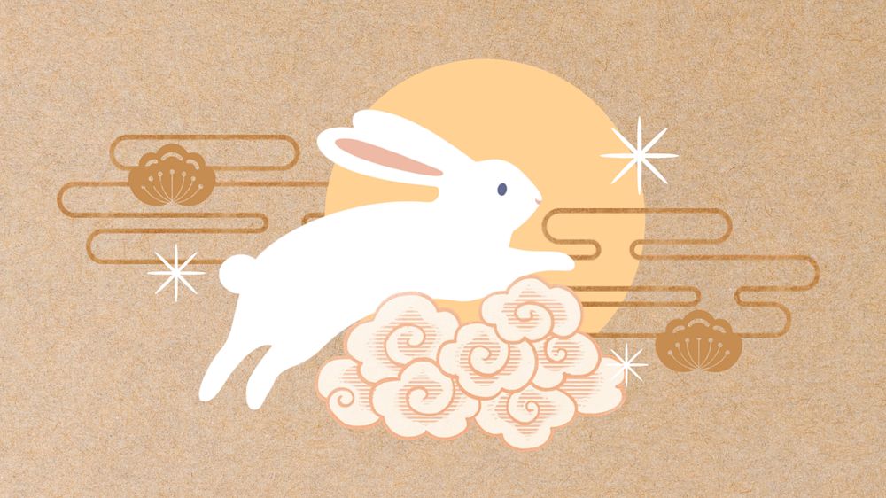 Chinese oriental rabbit desktop wallpaper, New Year background, editable design