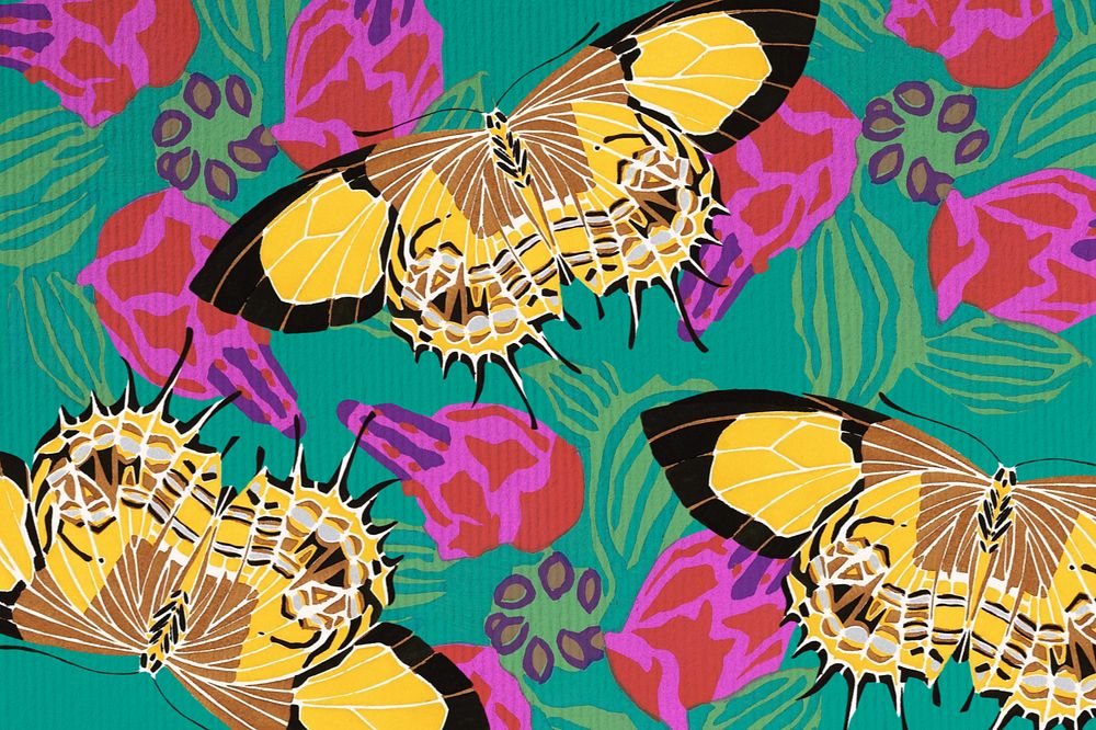 Vintage butterfly patterned background, editable E.A. Séguy's famous artwork, remixed by rawpixel