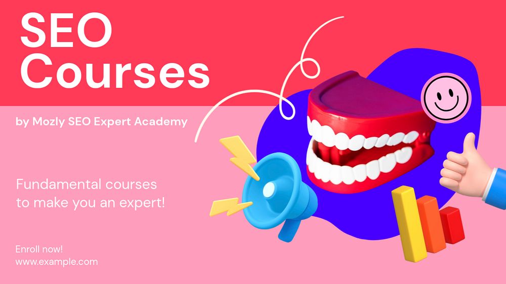 SEO courses blog banner template, funky editable design