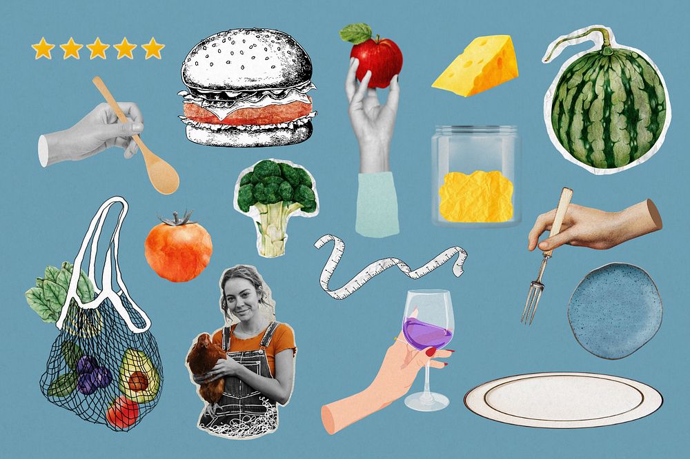 Healthy lifestyle remix collage element set