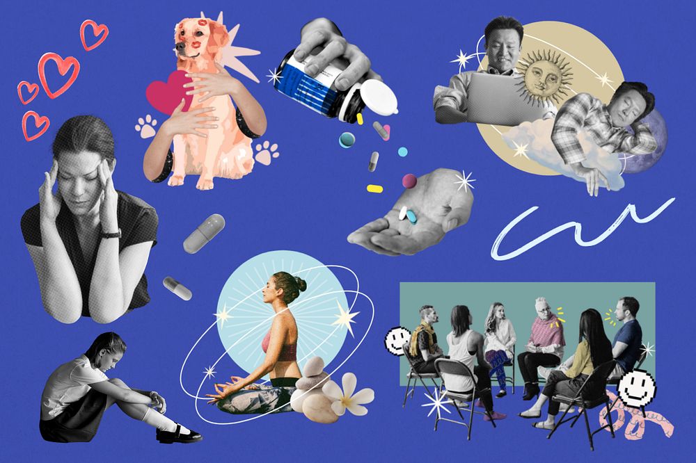 Health and wellness lifestyle remix collage element set