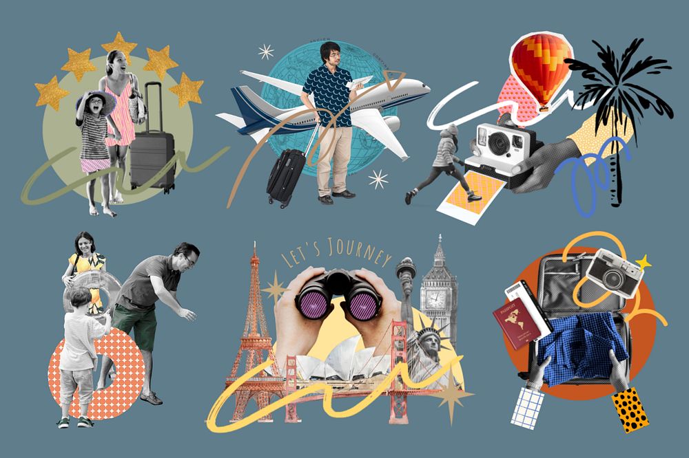 Travel lifestyle remix collage element set