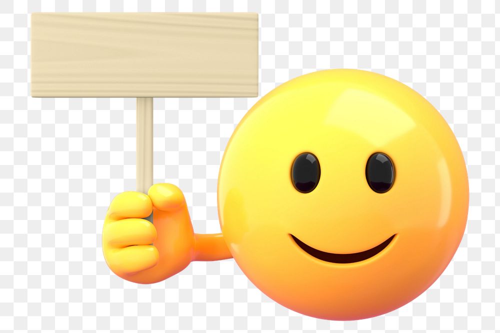 Emoticon holding wooden sign mockup, 3D rendered  editable design