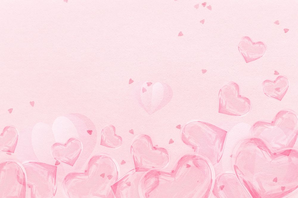 Glassy hearts background, pink love, editable design