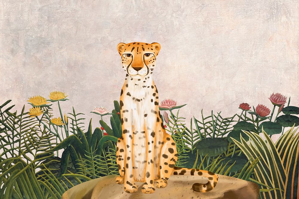 Wild cheetah background, cute animal nature illustration