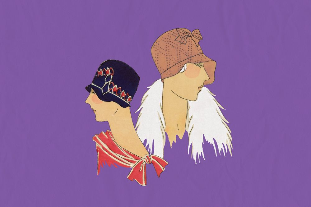 Vintage women's fashion background, purple vintage design, remixed from the artwork of George Barbier, editable design