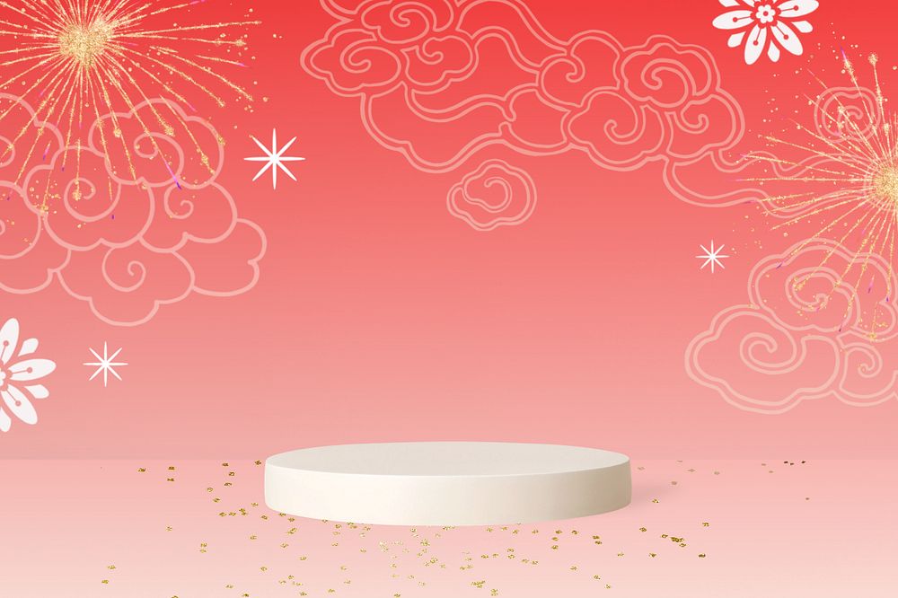 Chinese New Year product background, 3D base, editable design