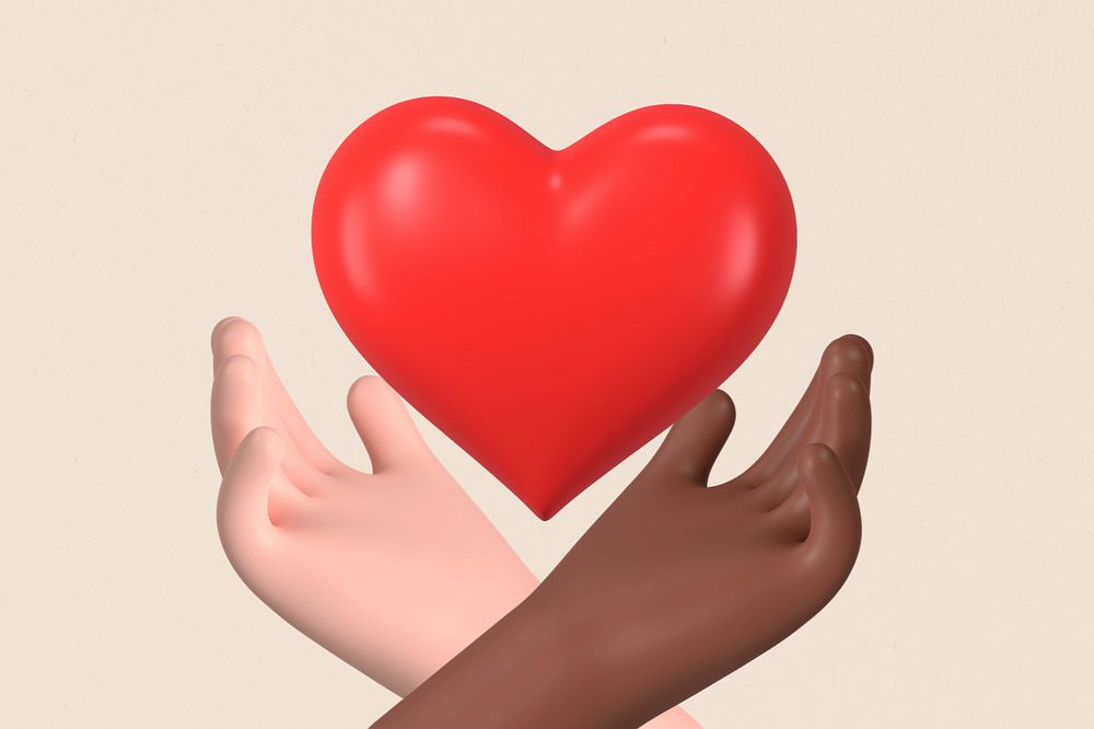 Diverse community 3D background, heart hands illustration, editable design