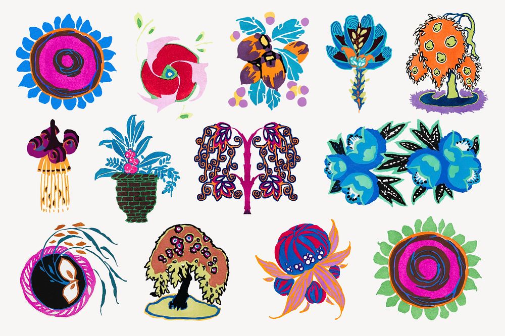 EA. Séguy’s botanical collage element, editable vintage design set, remixed by rawpixel