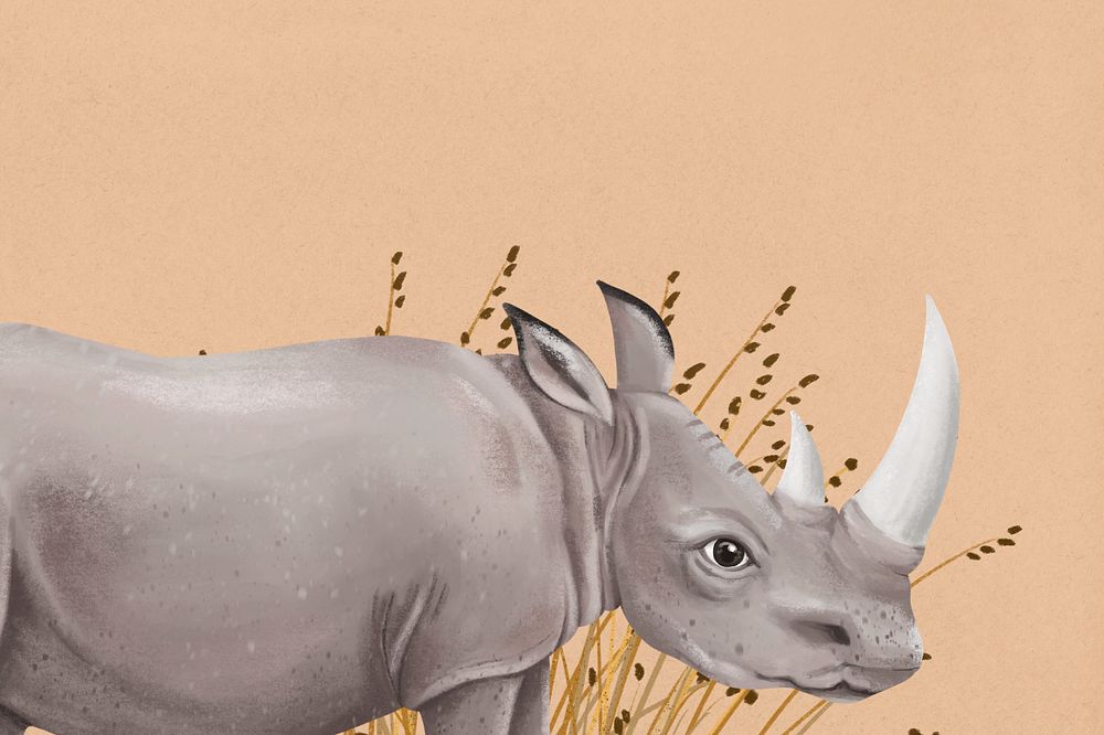 Wild rhino animal background, nature illustration