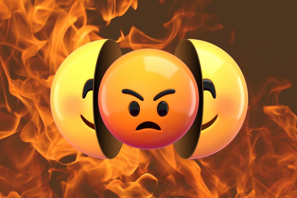 3D angry emoticon illustration, editable design