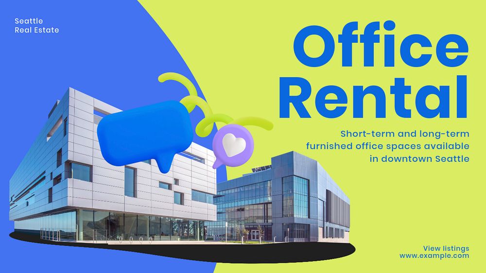 Office rental blog banner template, customizable design