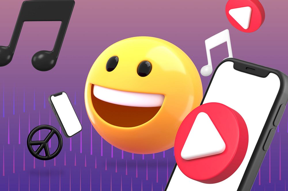 Smartphone entertainment background, 3D media emoticon, editable design