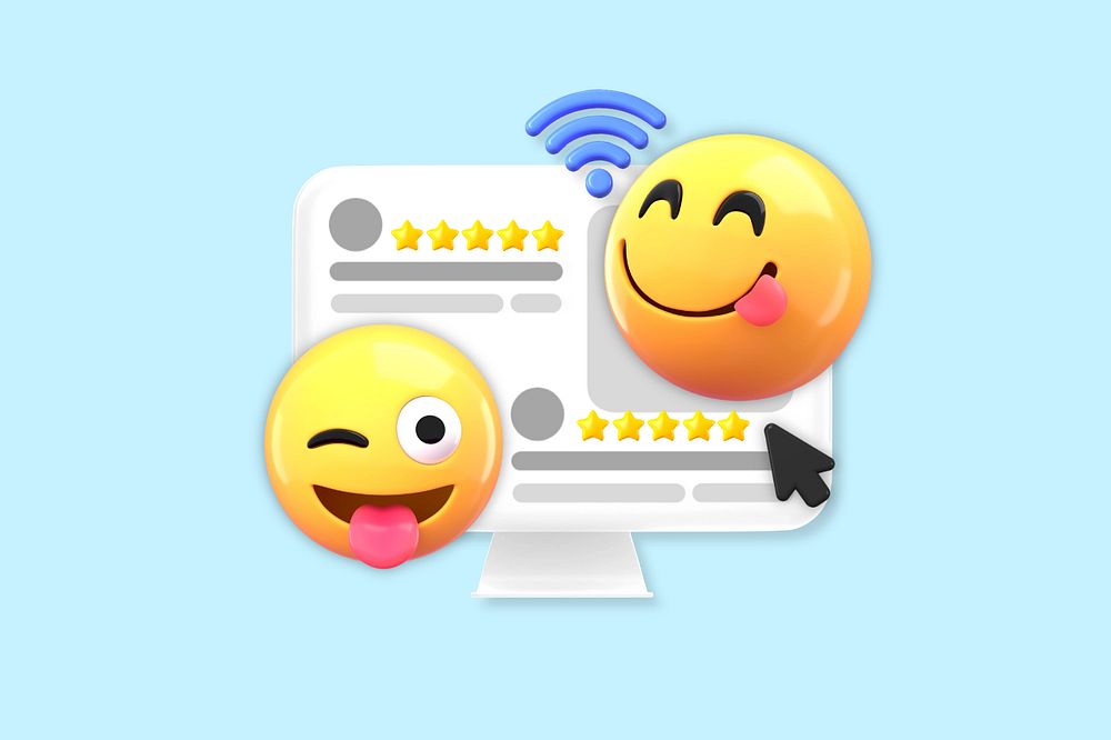 Positive business reviews, 3D emoticons, editable design