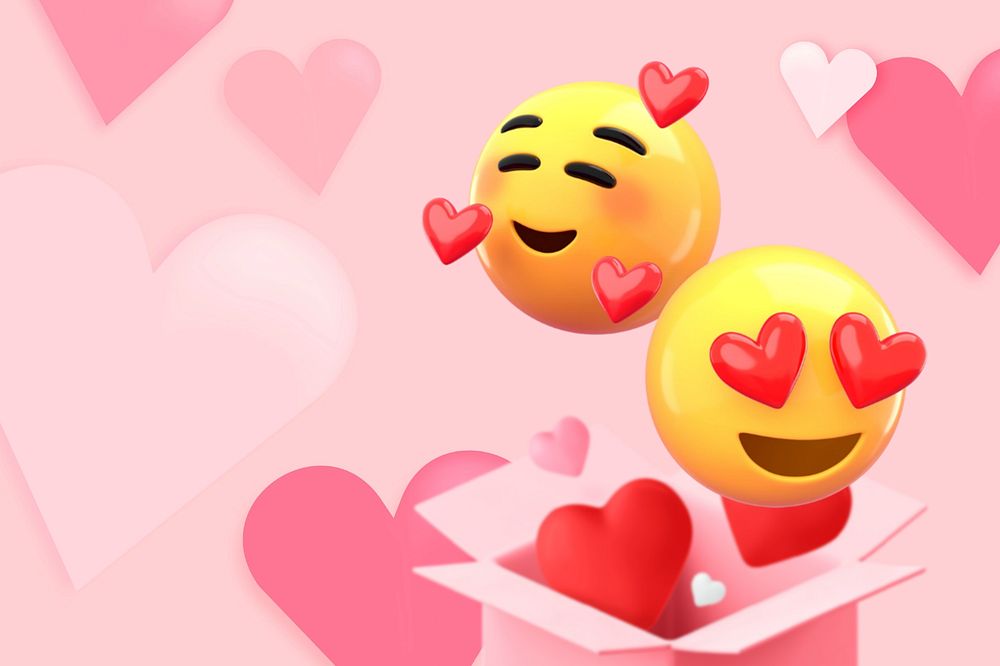 Valentine's gift box background, 3D emoticons, editable design
