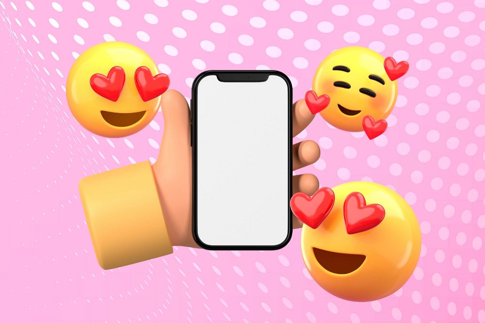 Love messages phone background, 3D emoticons graphic, editable design