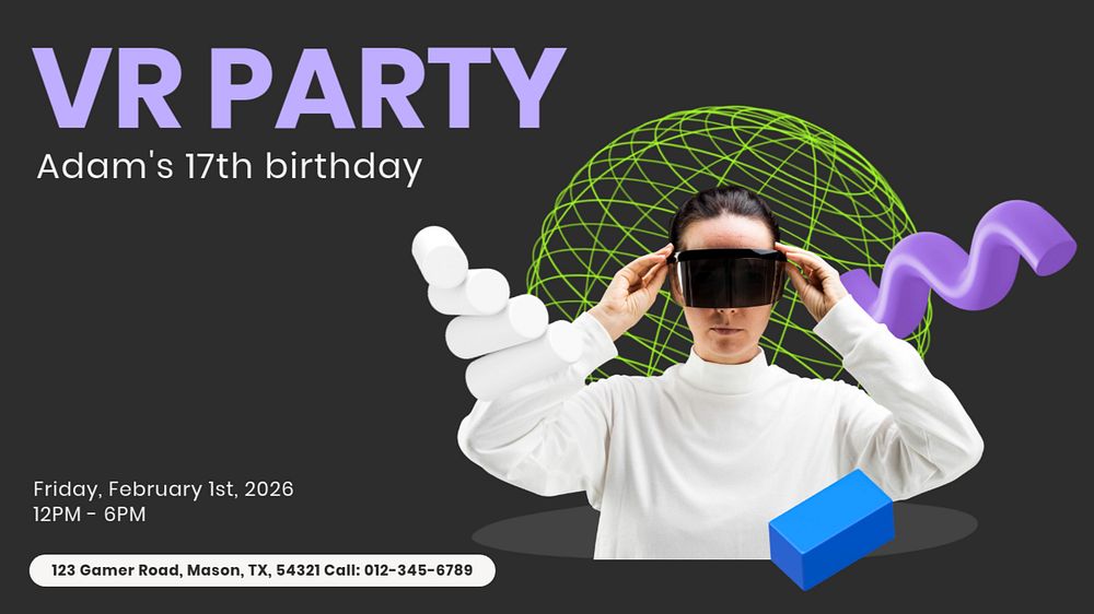 VR party blog banner template, customizable design